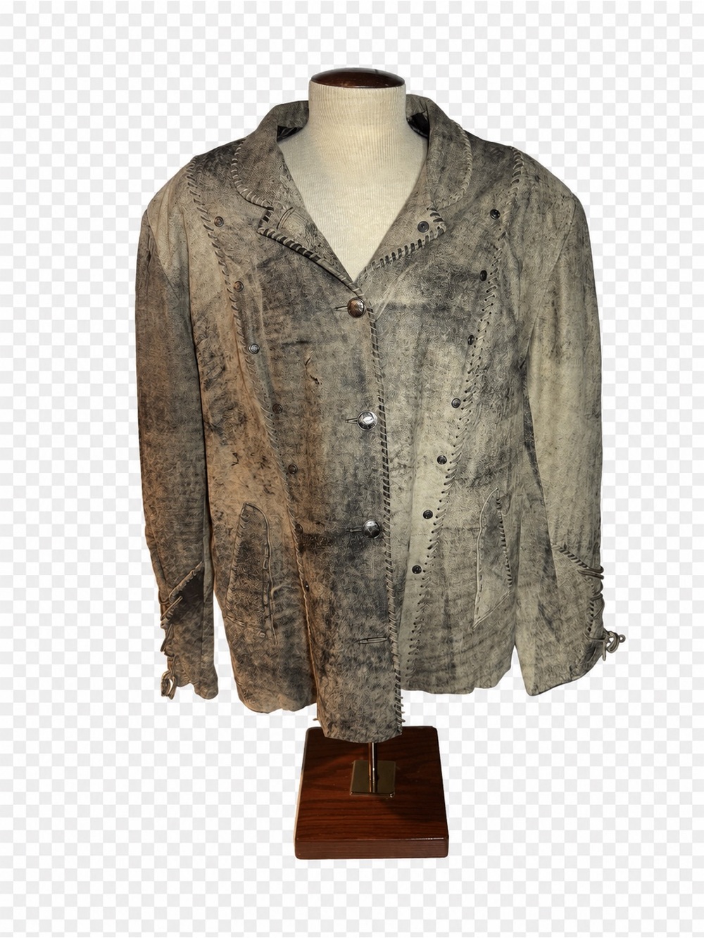 Distressed Gray Suede Button-Front Leather Jacket